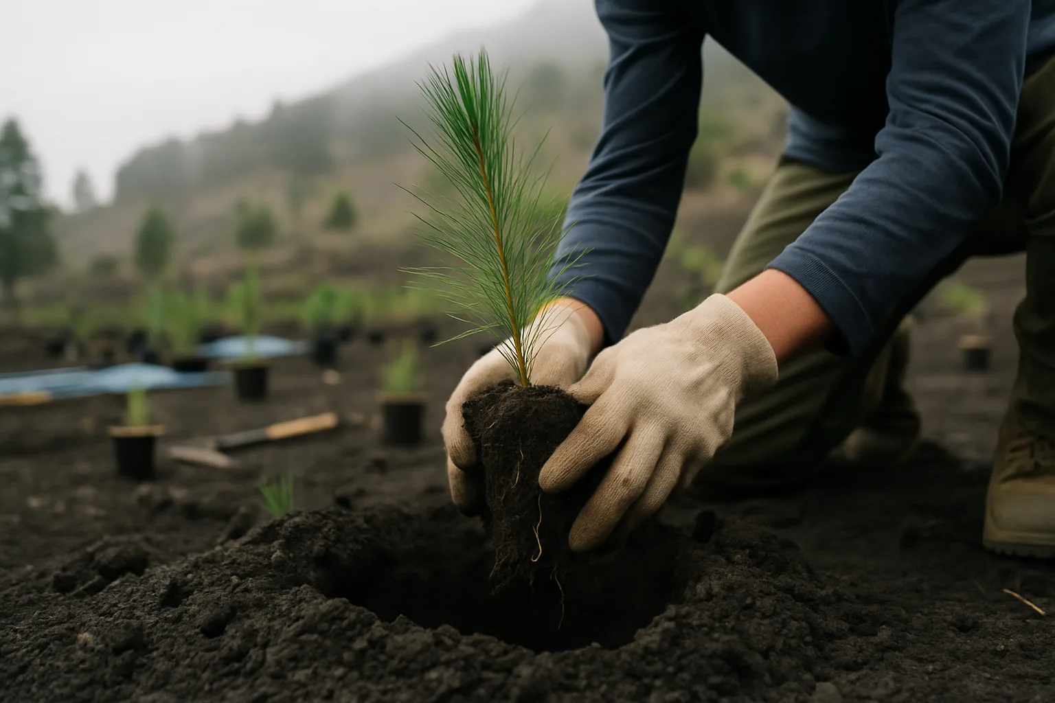 Canary pine seedlings in the nursery